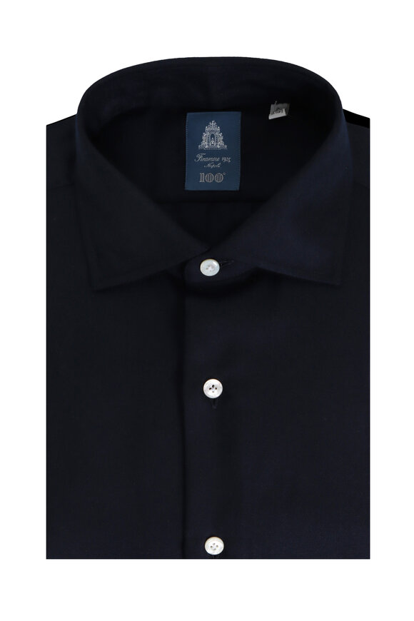 Finamore Navy Blue Cashmere Sport Shirt