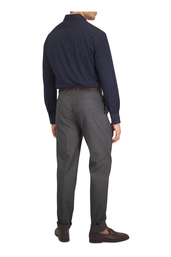 Brunello Cucinelli Navy Blue Jersey Knit Sport Shirt - view 4