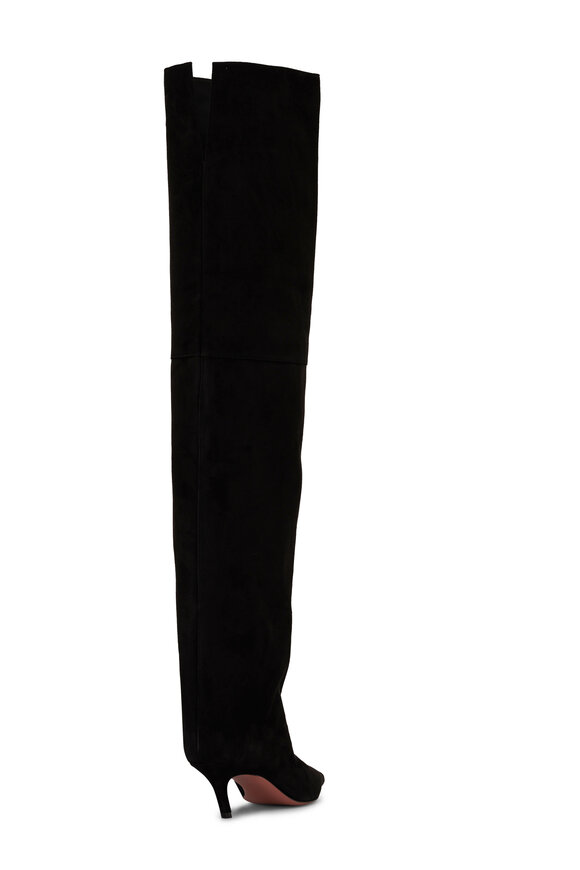 Amina Muaddi - Fiona Black Suede Thigh High Boot, 60mm