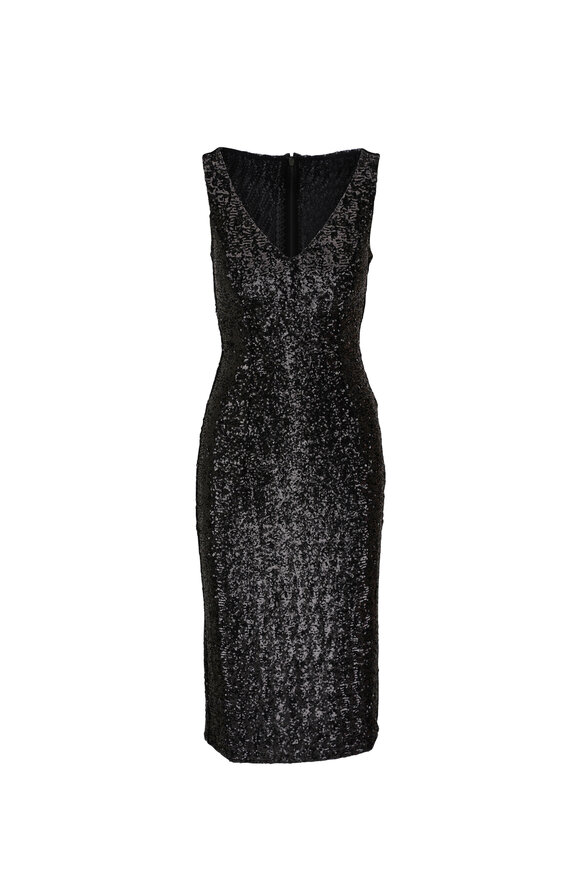 Michael Kors Collection Black Sequin Midi Sheath Dress 