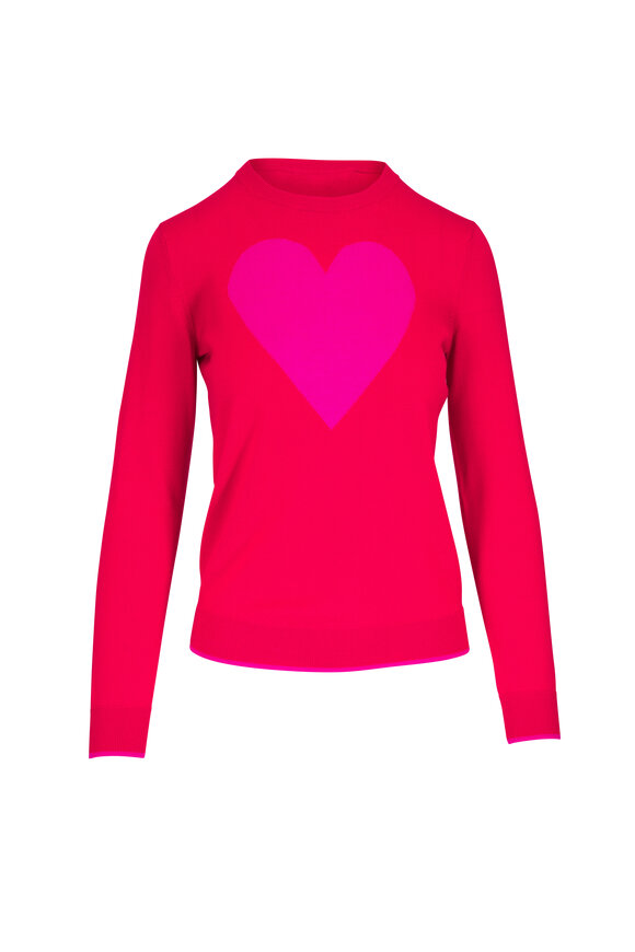 Carolina Herrera Ruby Red & Fuchsia Heart Print Sweater