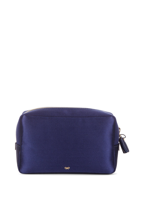 Anya Hindmarch - Navy Blue Satin Heart Embellished Cosmetic Bag