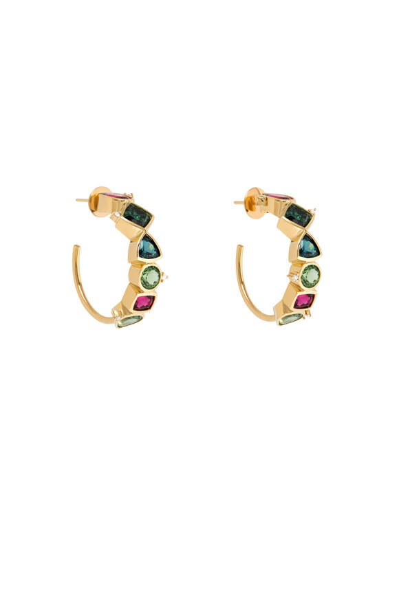 Carolina Neves Multicolored Tourmaline & Diamond Hoop Earrings