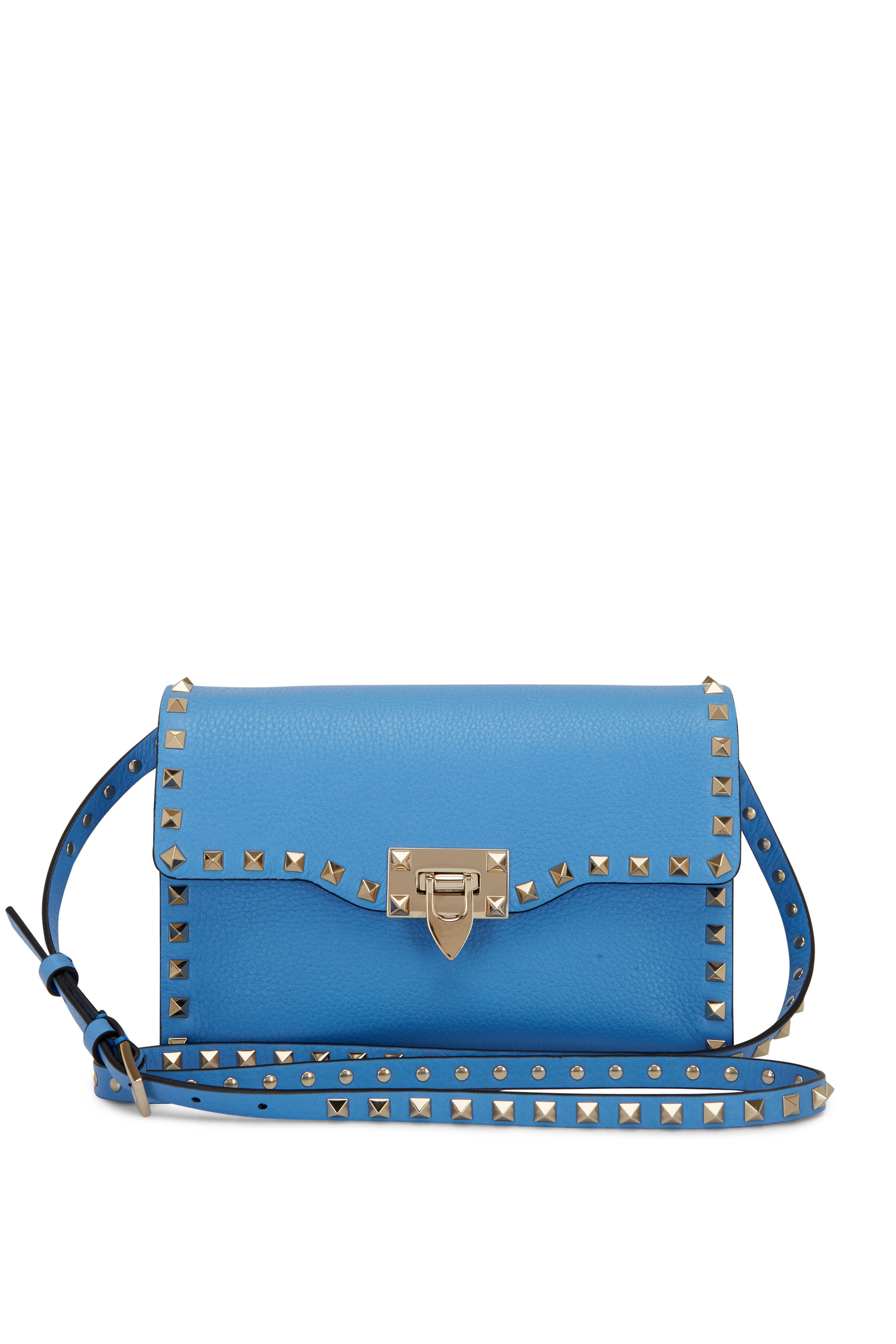 Valentino Garavani: Blue Small Rockstud Bag