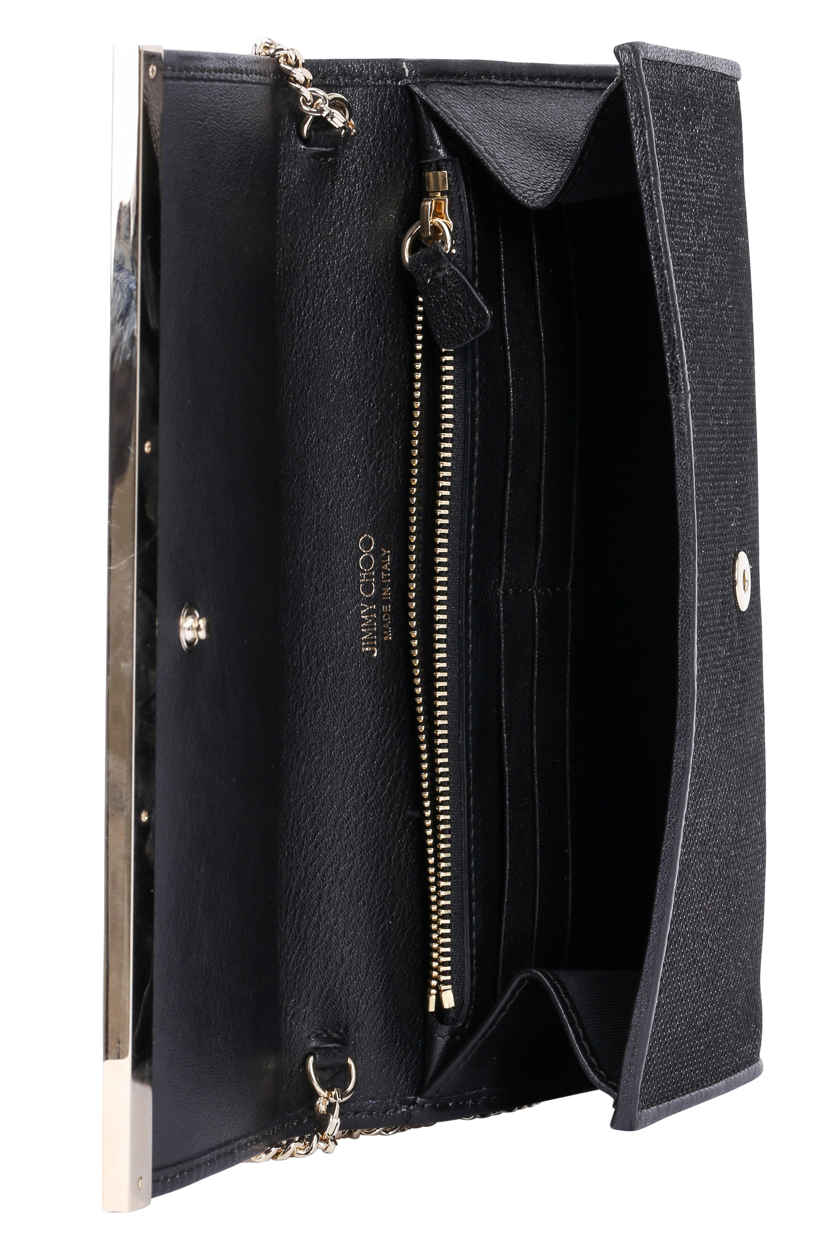 Jimmy Choo - Milla Black Glitter Lamé Chain Wallet