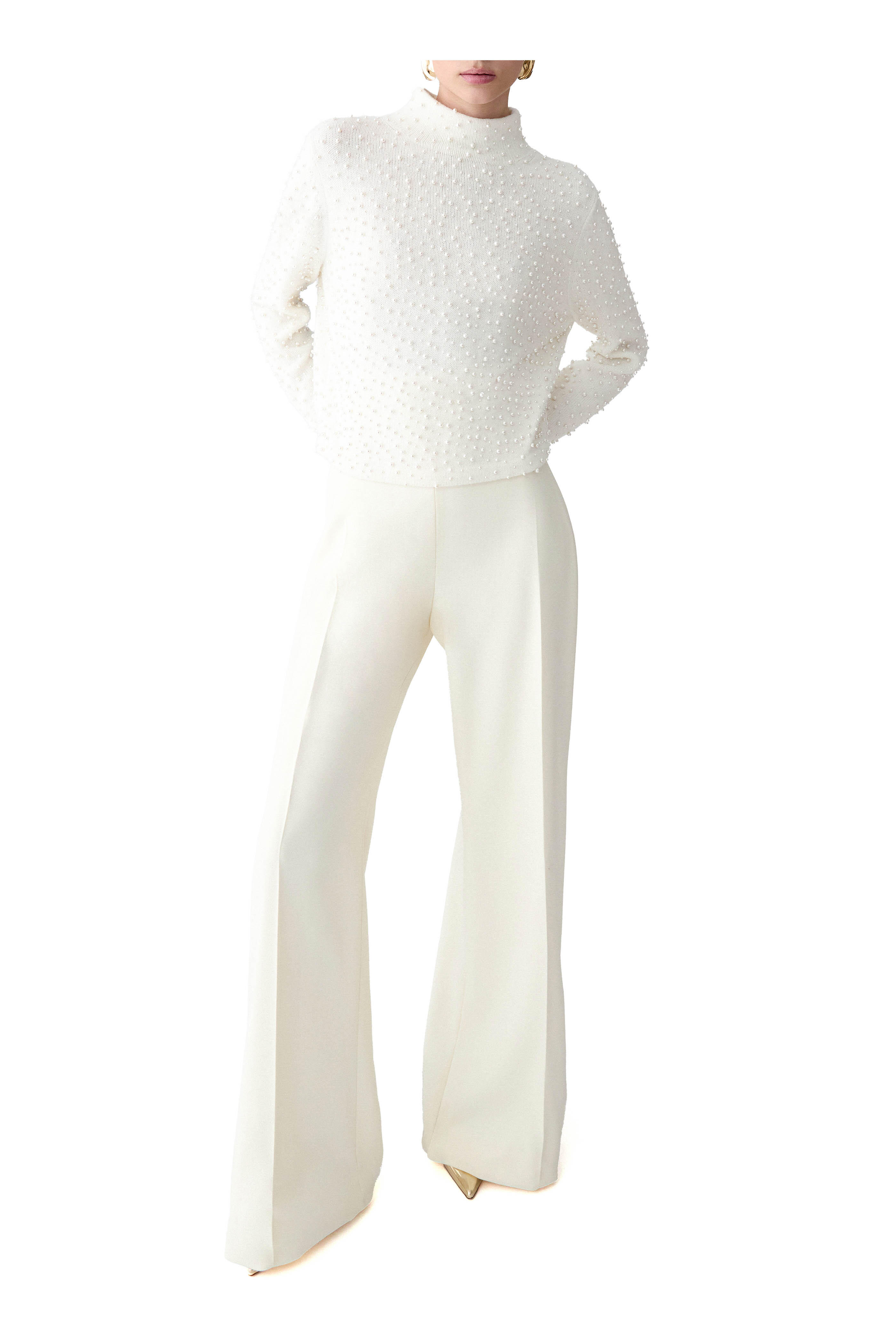 Carolina Herrera - Diane Ivory Stretch Wool Wide Leg Pant