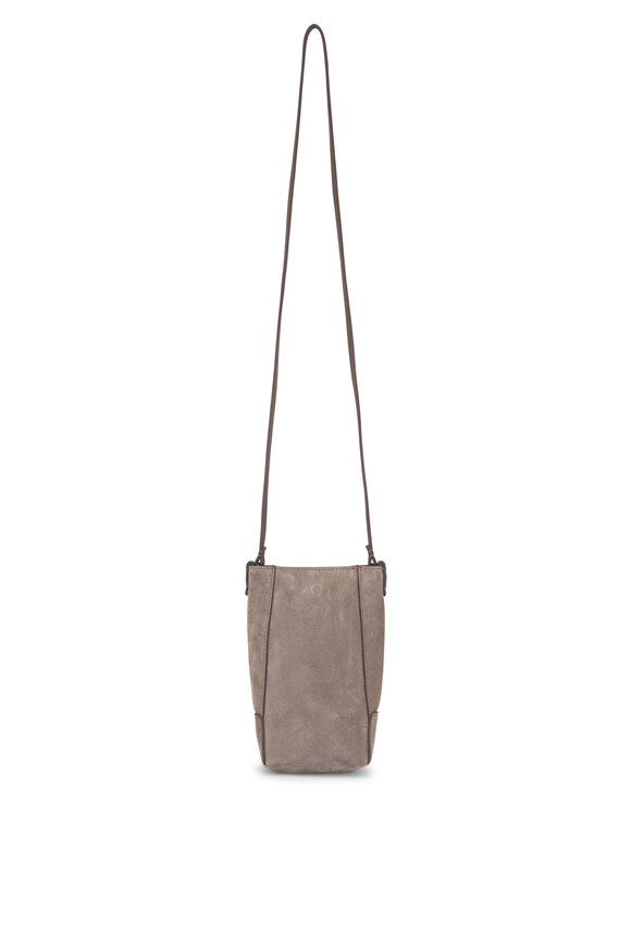 Brunello Cucinelli Duo Gray Suede Leather Phone Case Holder - view 4