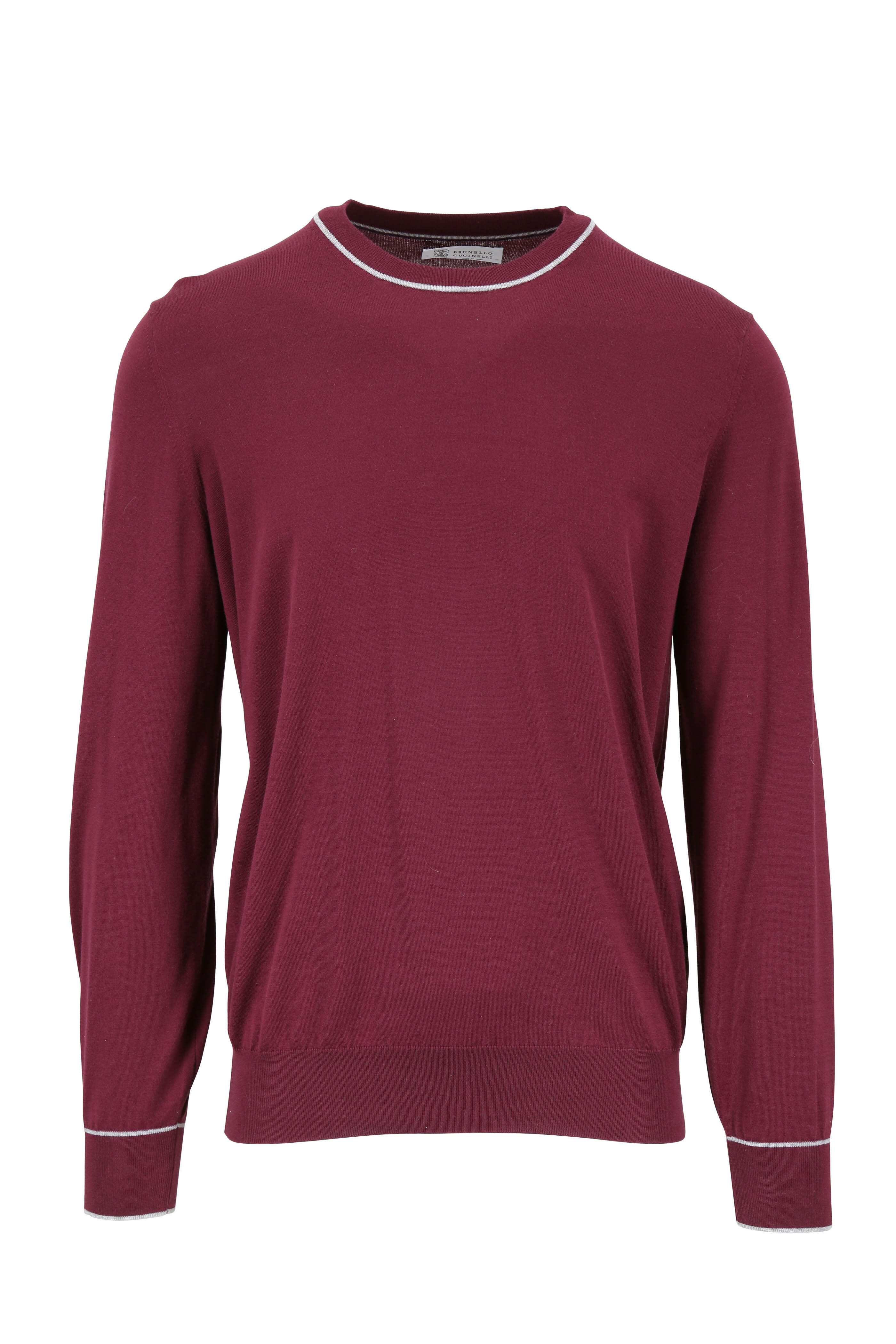 【BRUNELLO CUCINELLI】 バーガンディ コットン セーター Brunello Cucinelli - Burgundy Cotton Crewneck Pullover