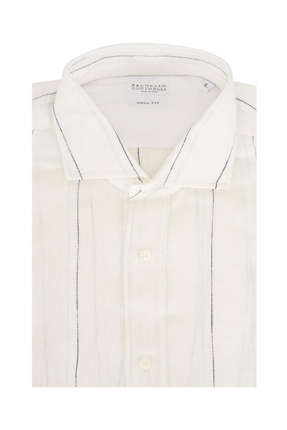 Brunello Cucinelli Light Blue Stiped Linen Dress Shirt