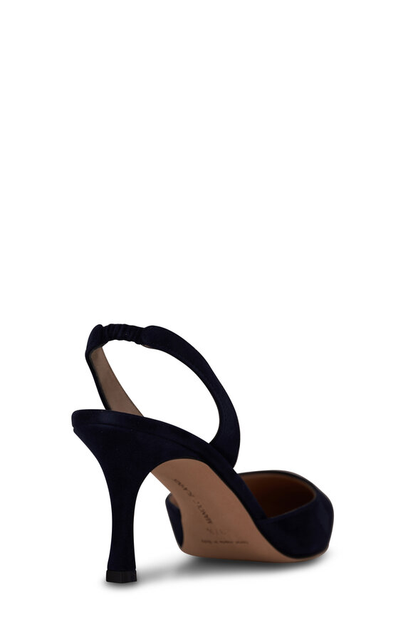 Manolo Blahnik - Carolyne Navy Suede Slingback Pump, 70mm