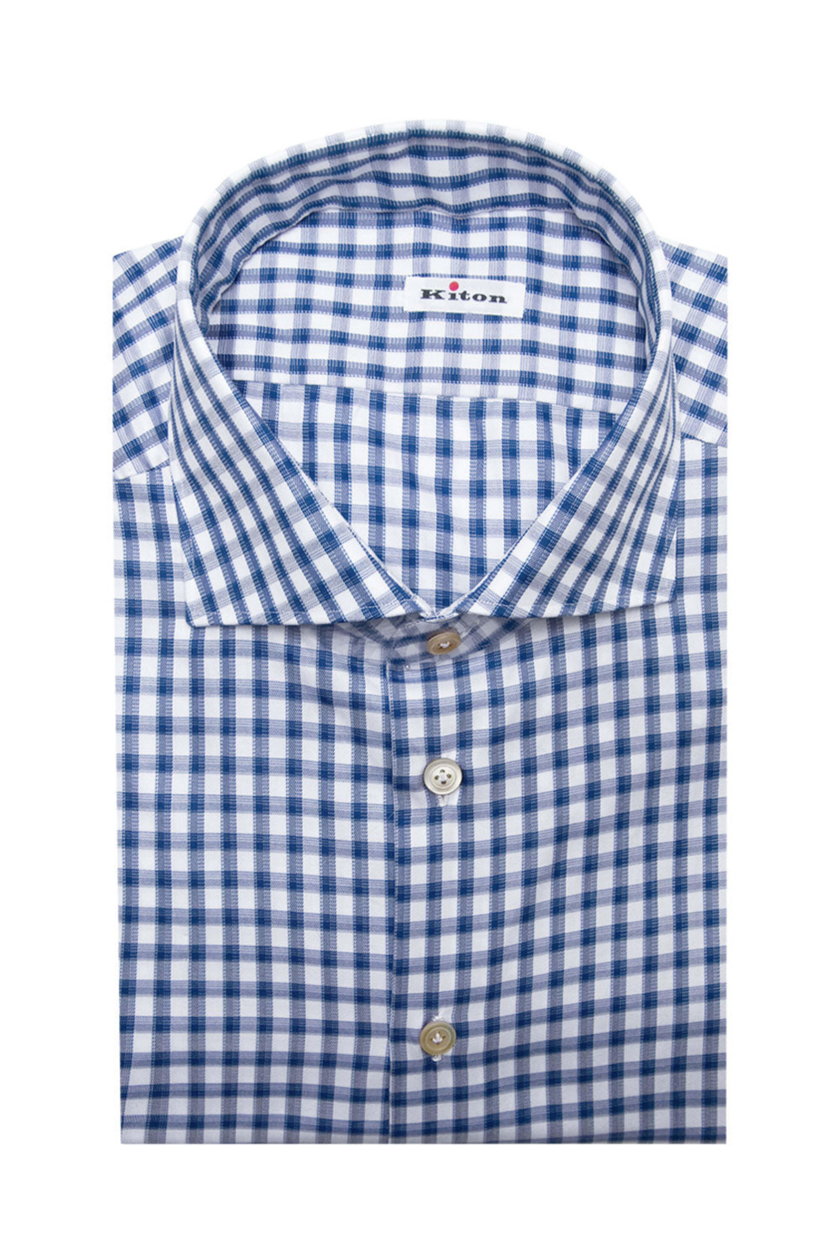 Kiton - Blue and White Gingham Dress Shirt