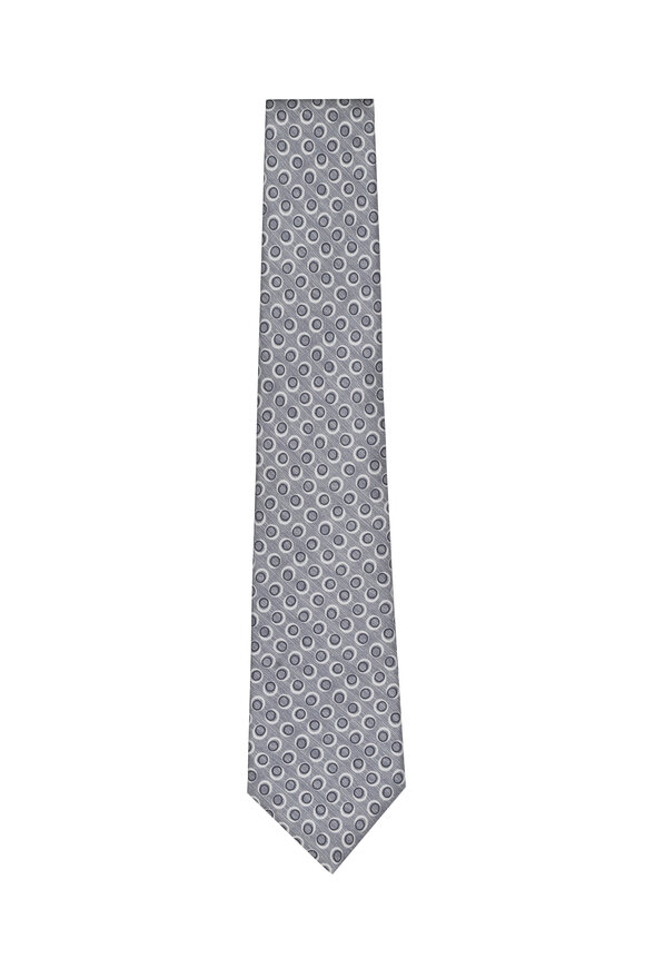 Kiton Gray Circle Motif Silk Necktie