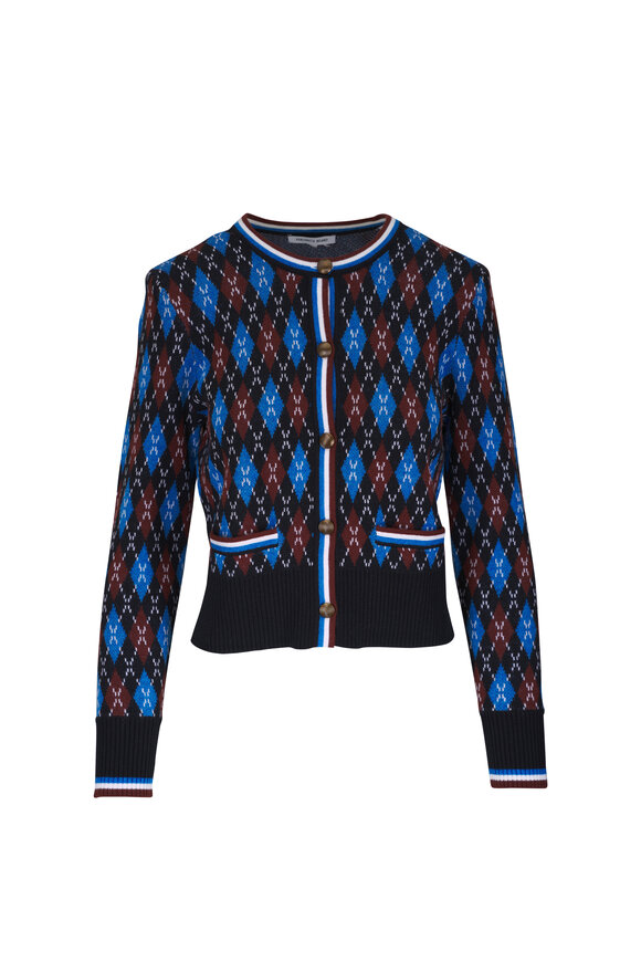Veronica Beard Sylvane Black Multi Wool & Cotton Argyle Cardigan