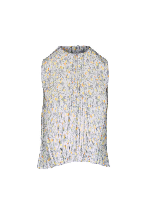 Vince Citrine Bloom Sleeveless Off-White Pleated Top - view 1