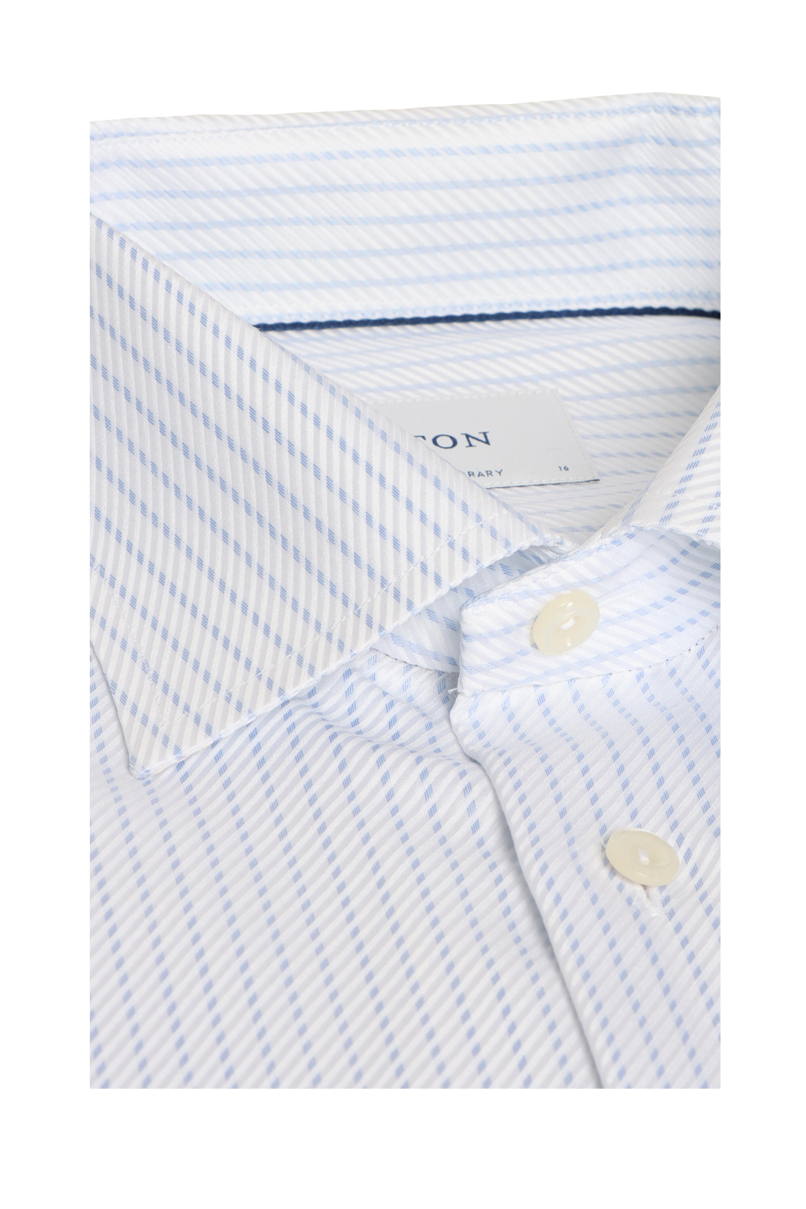 Eton - White & Blue Striped Twill Dress Shirt