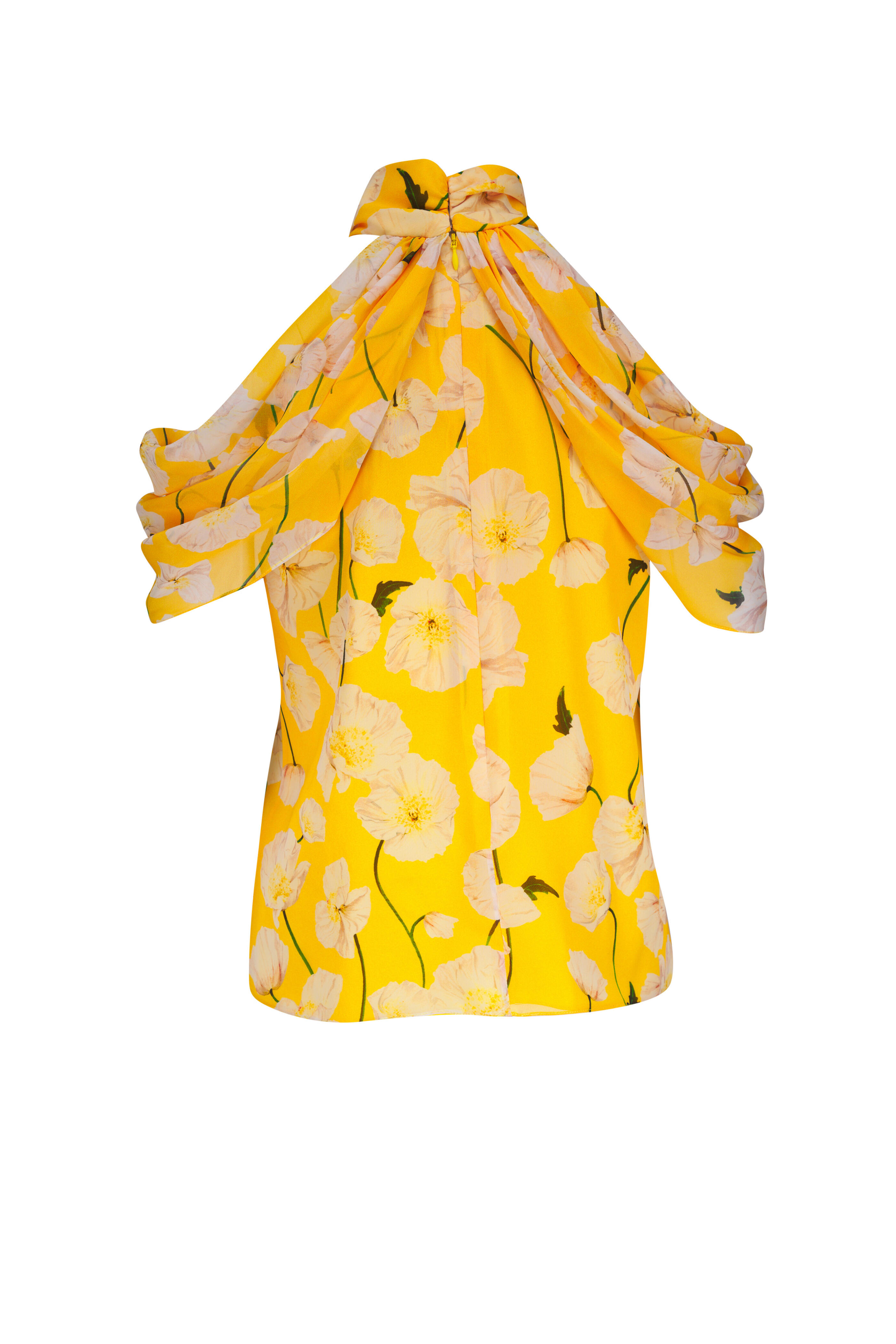 Carolina Herrera - Yellow Floral Print Chiffon Halterneck Top