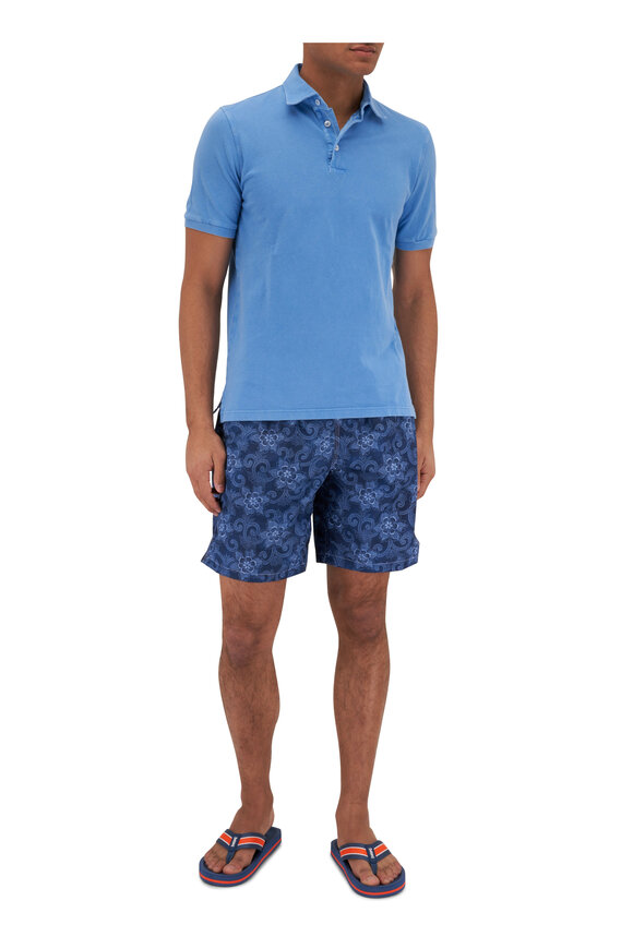 Fedeli - Navy Floral Paisley Print Swim Trunks