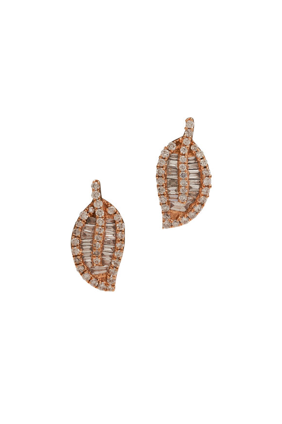 Kai Linz Baguette Diamond Leaf Stud Earrings