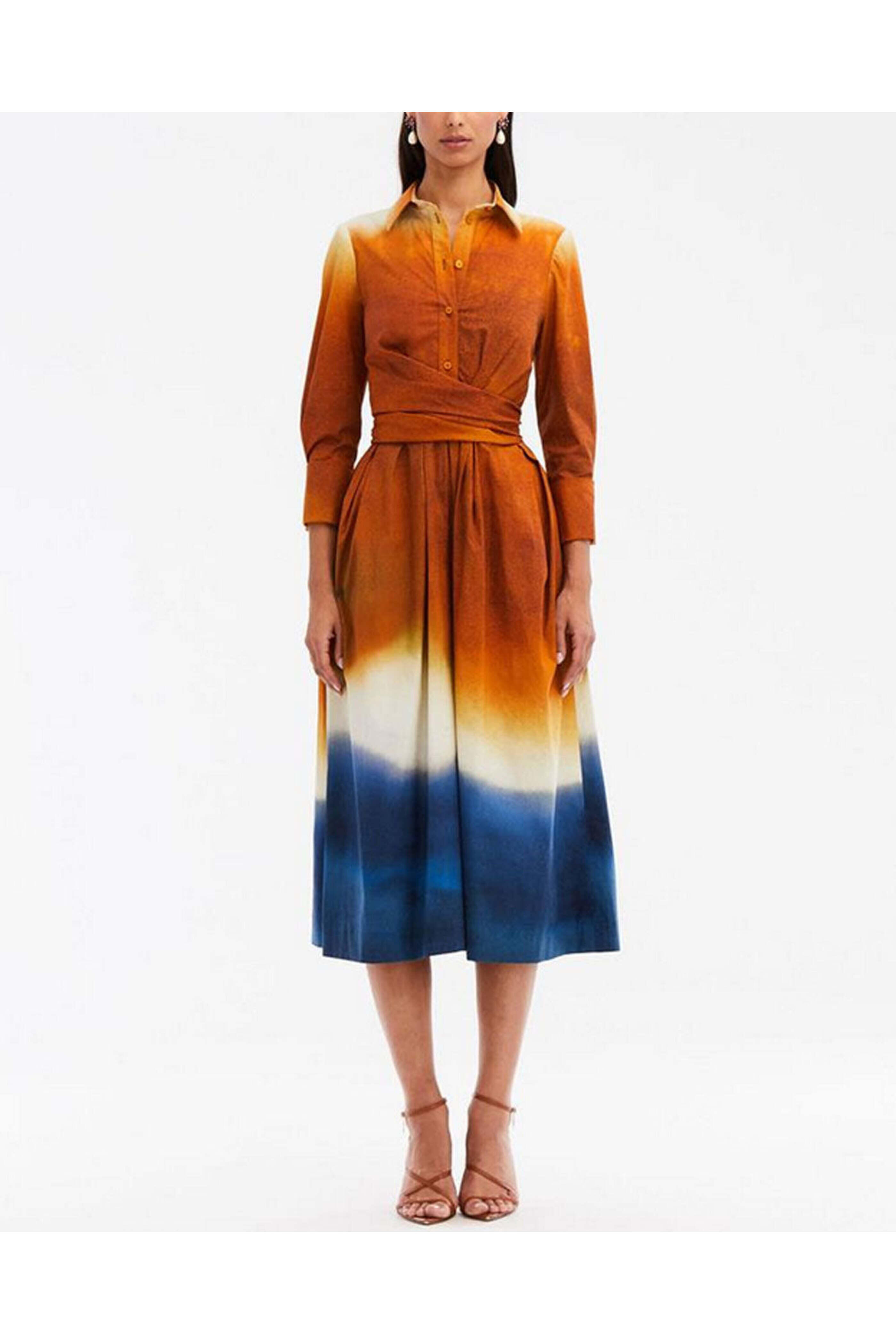 Oscar de la Renta - Canyon and Navy Ombre Wrap Dress