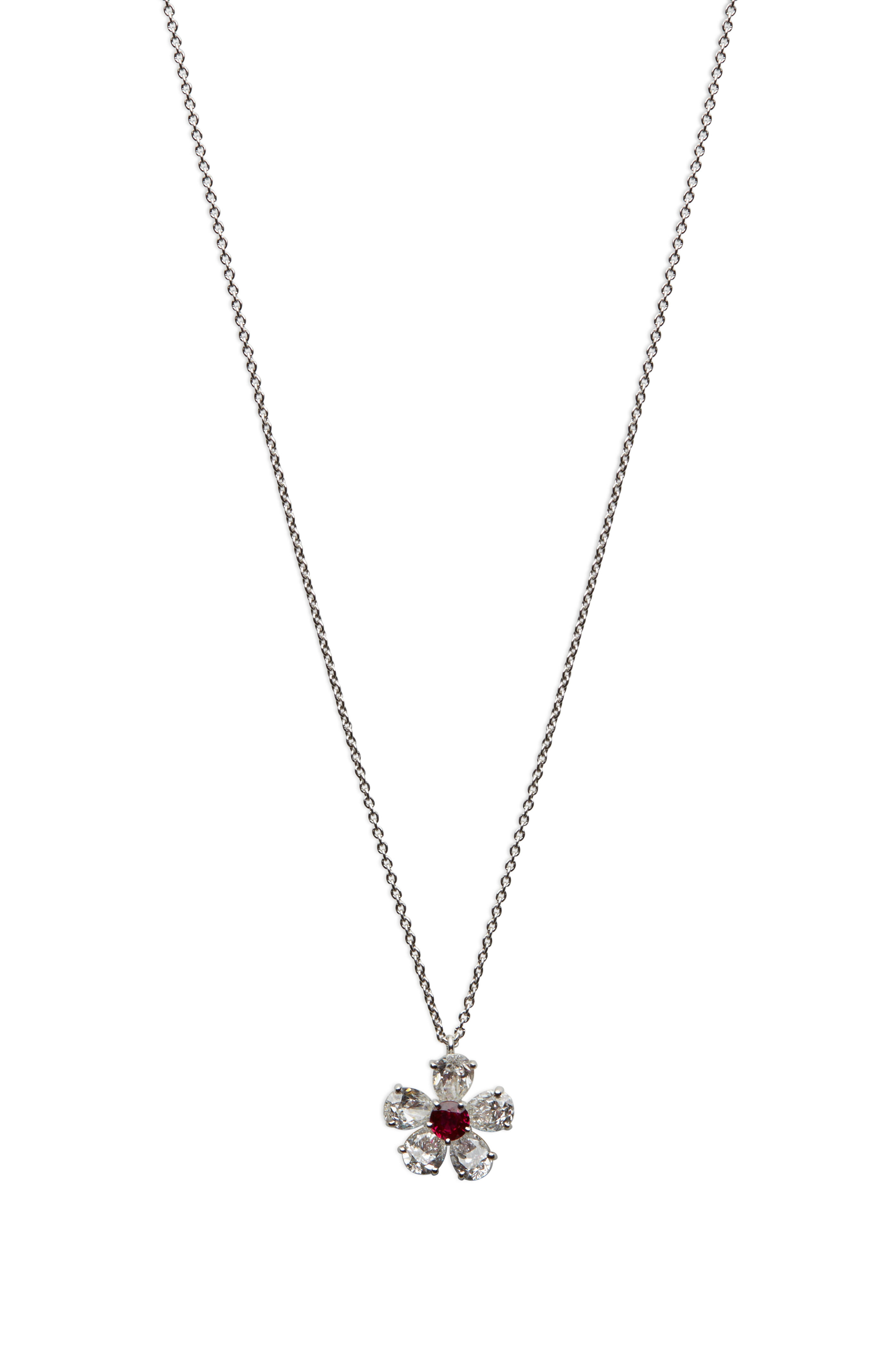 Graff - Platinum Ruby & White Diamond Flower Pendant