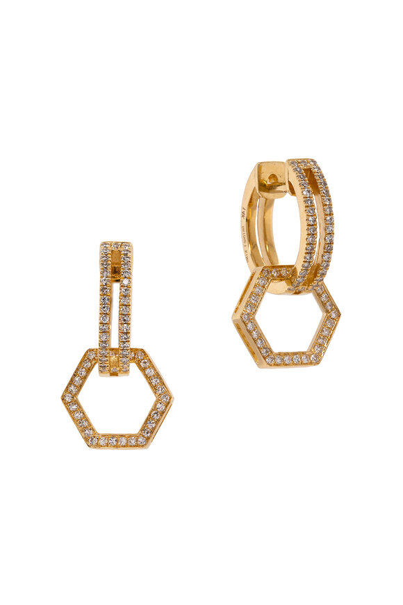 Bridget King 14k Gold Mini Open Bar Diamond Huggie - view 1