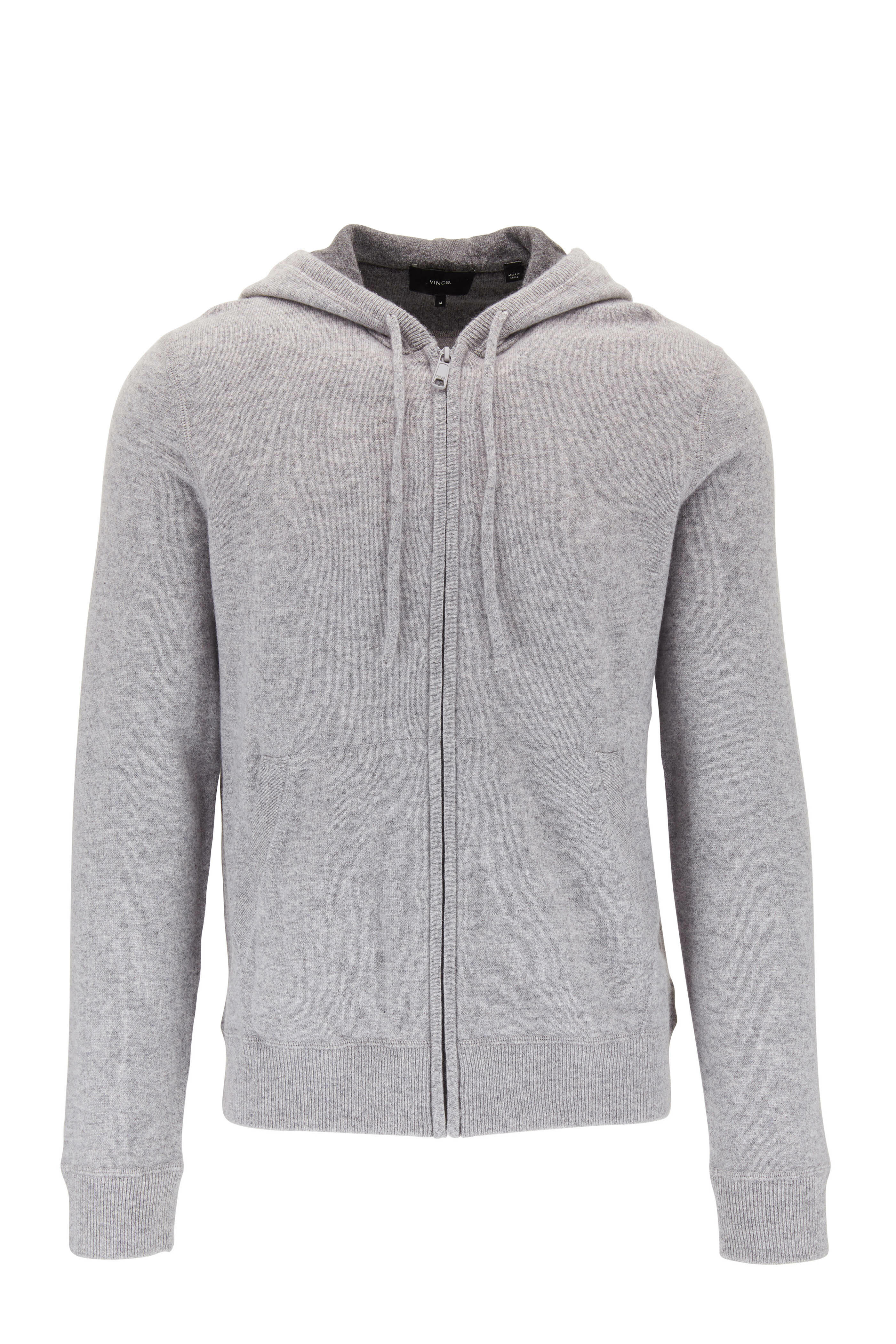 Monogram Motif Cashmere Cotton Blend Zip Hoodie in Storm Grey