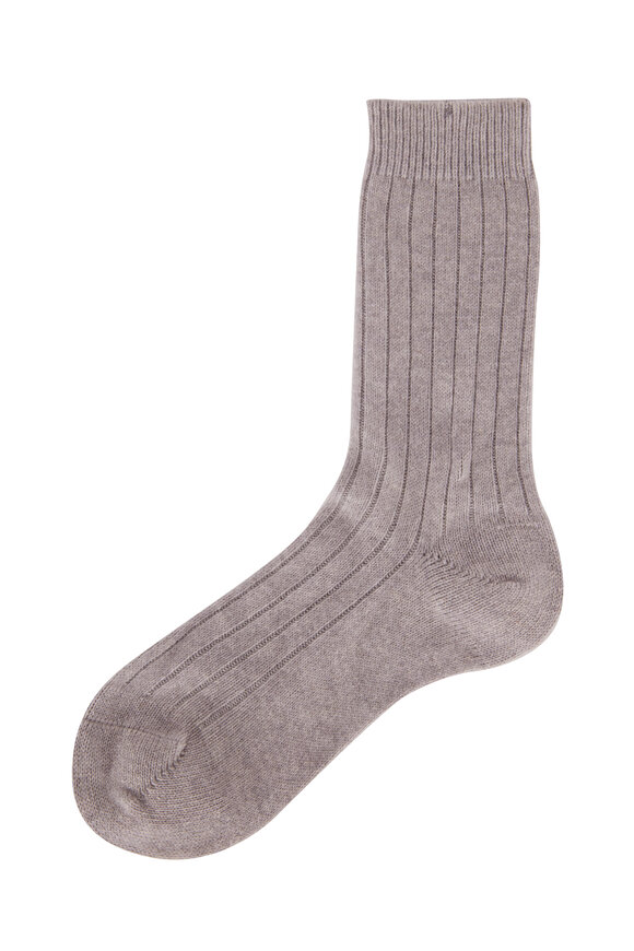 Pantherella  Women's Tabitha Light Gray Ribbed Cashmere Socks