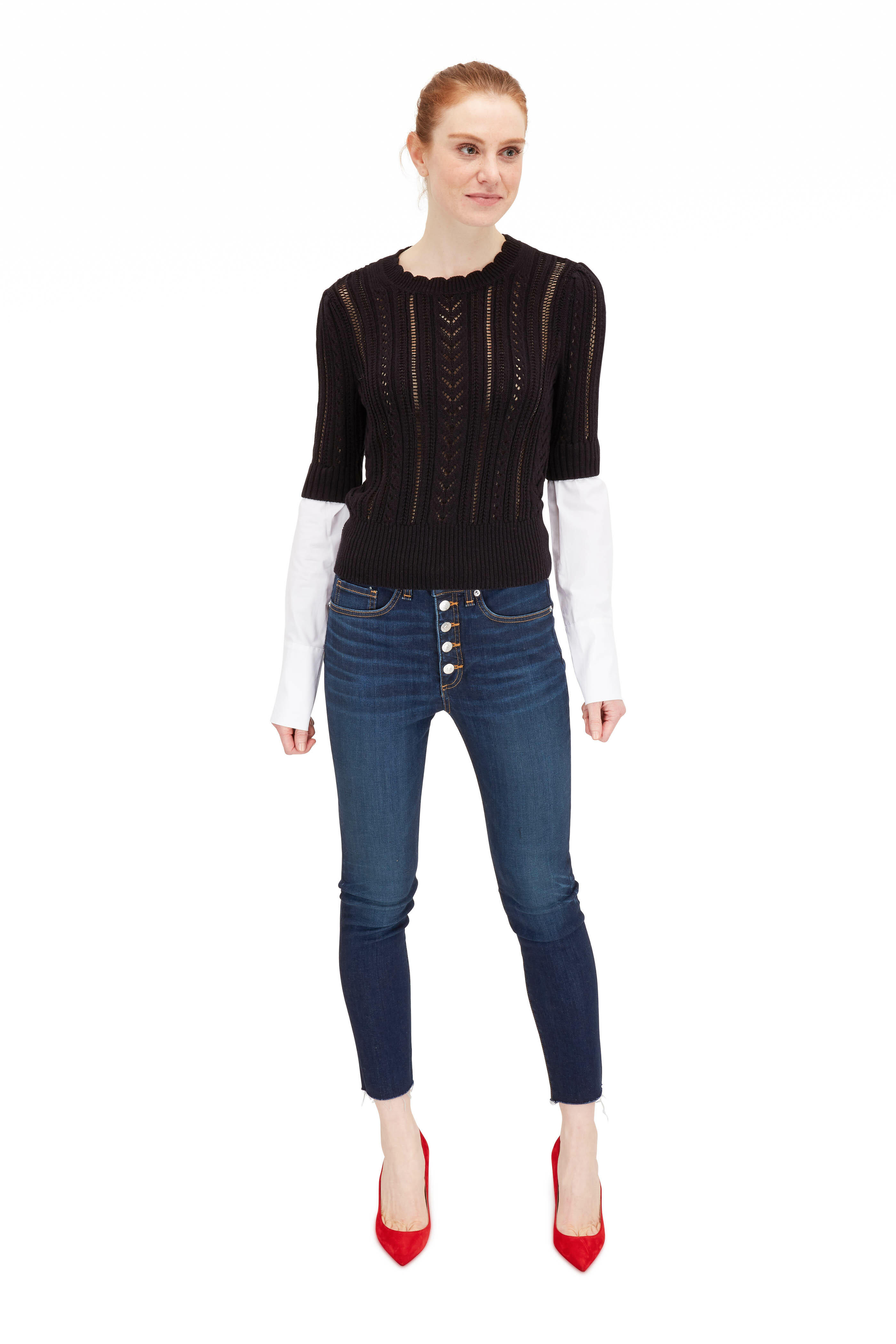 Veronica Beard - Spence Black & White Mixed Media Sweater