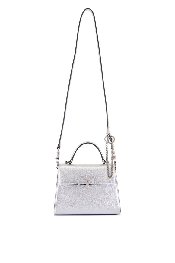 Valentino Garavani Mini Vsling Silver Leather Top Handle Bag