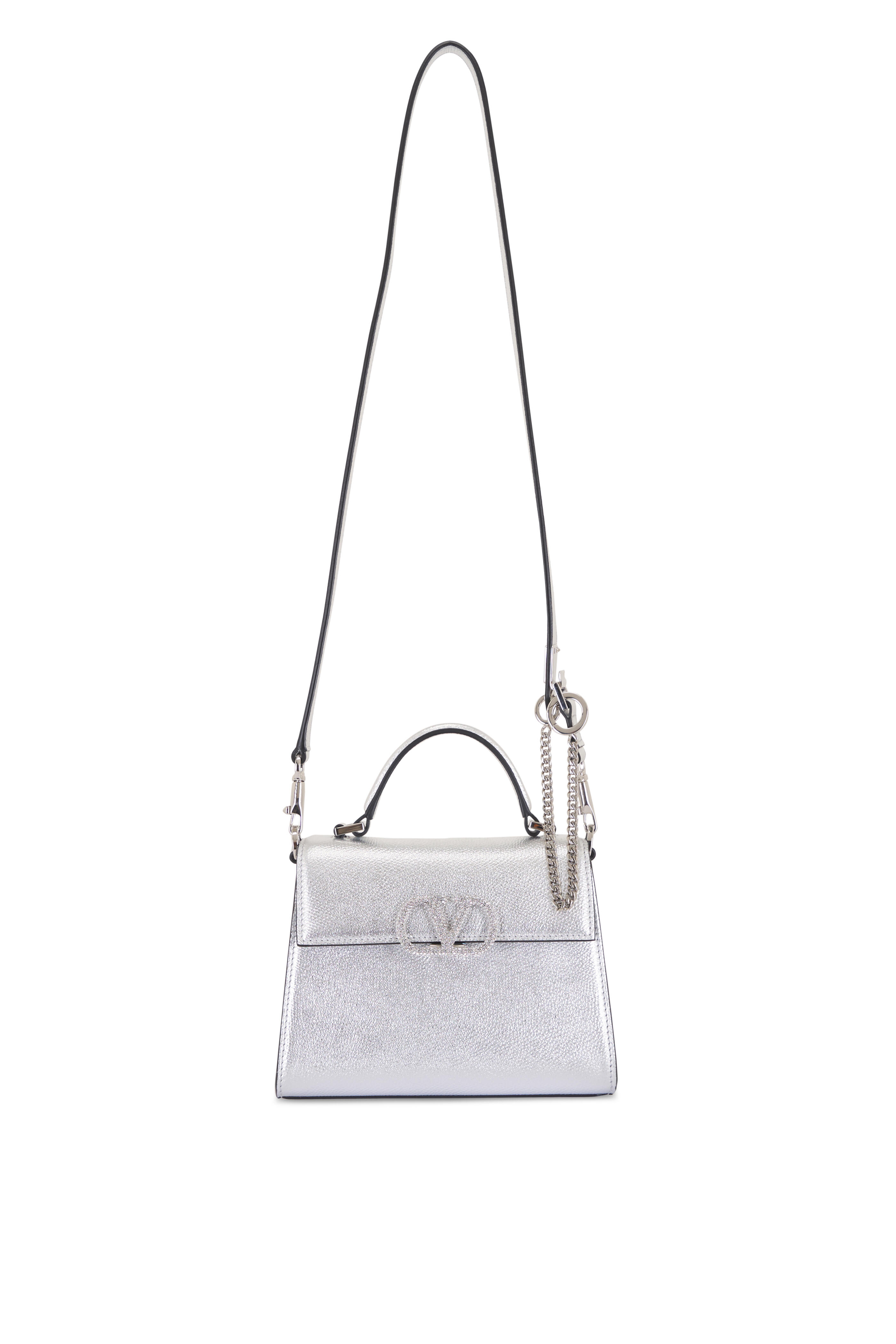 Valentino Garavani - Mini Vsling Silver Leather Top Handle Bag