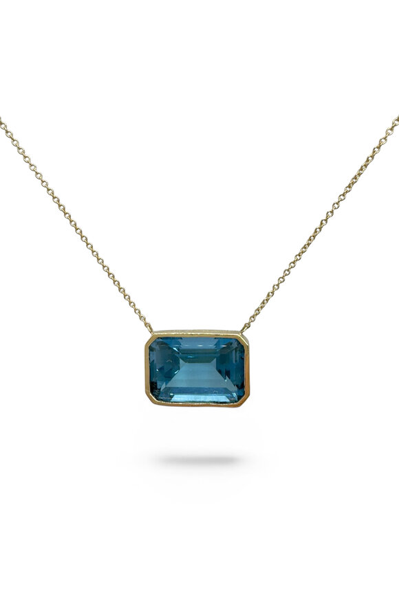 Leslie Paige 14k Yellow Gold Single Bezel Blue Topaz Necklace