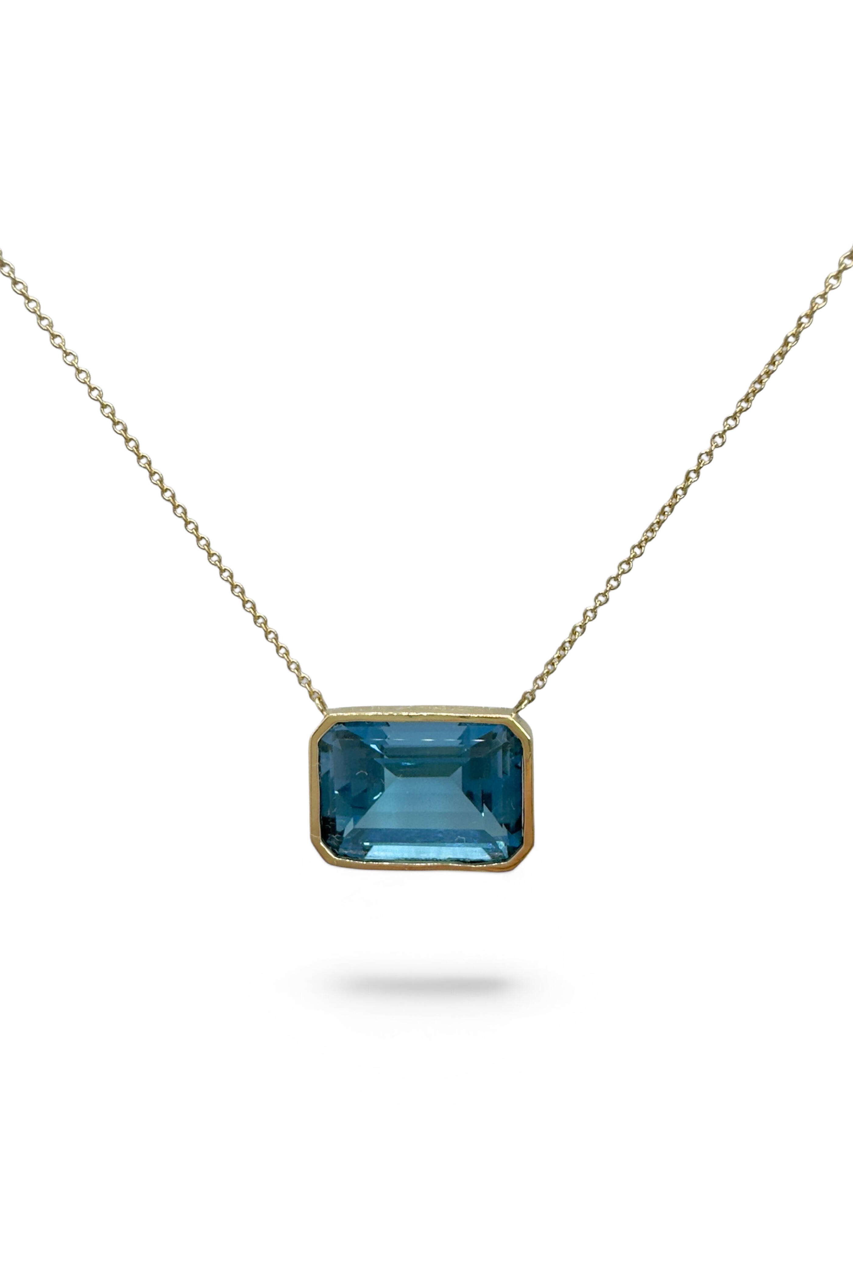 Leslie Paige - 14k Yellow Gold Single Bezel Blue Topaz Necklace