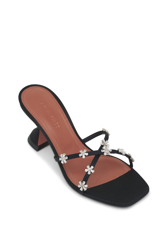 Amina Muaddi - Lily Black Stain Crisscross Sandal, 70 mm