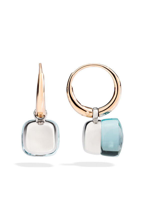 Pomellato 18k Rose Gold Nudo Blue Topaz Dangle Earring - view 3