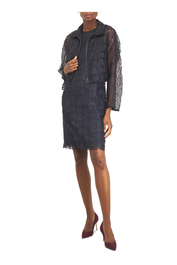 Akris Mimi Navy Blue Organza Trapezoid Jacket - view 2
