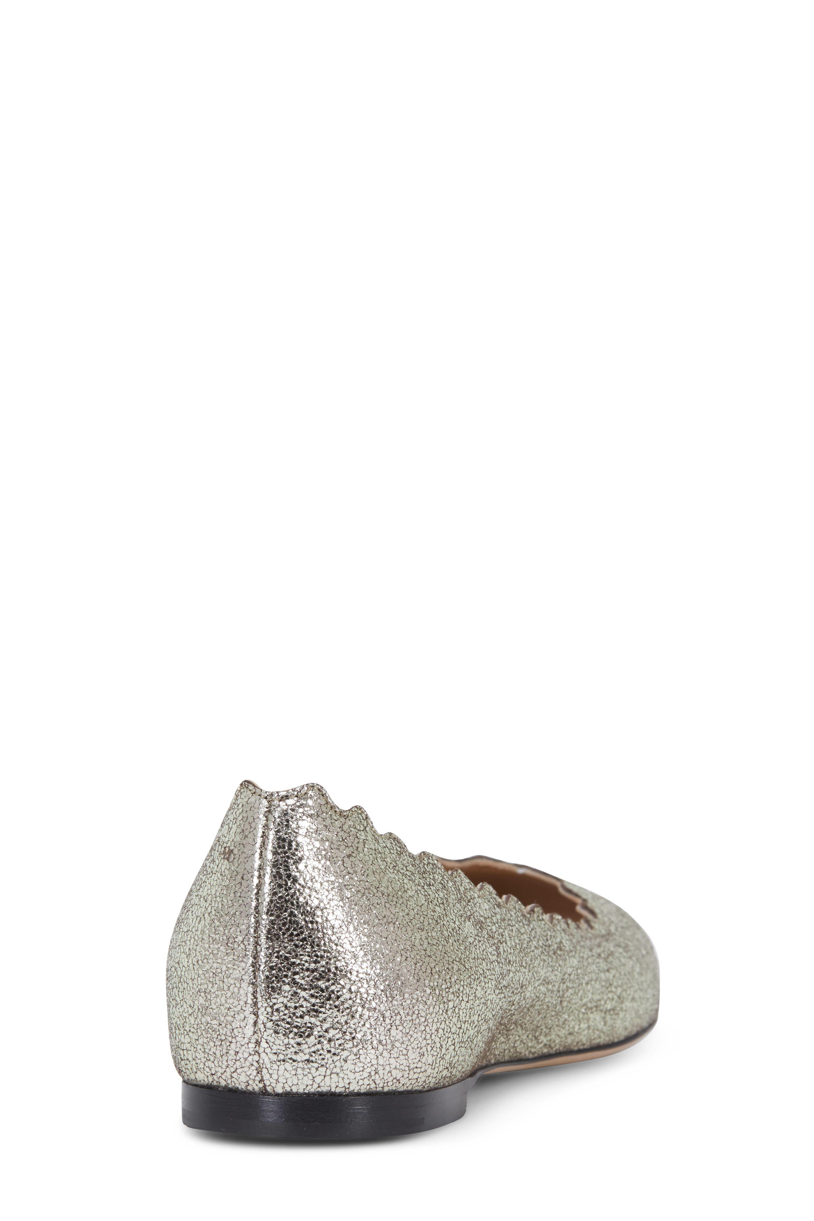 Chloé - Lauren Sliver Gray Glitter Leather Ballet Flat