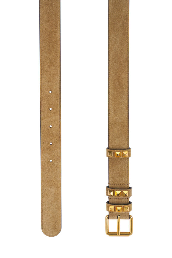 Valentino Garavani Rockstud Havana Beige Suede Belt, 30mm - view 3