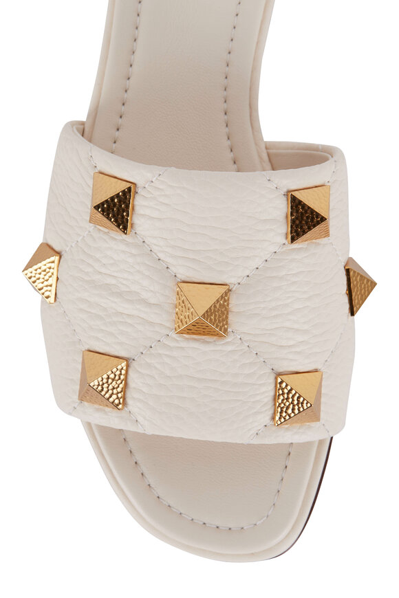 Valentino Garavani - Light Ivory Quilted Leather Stud Flat Sandal