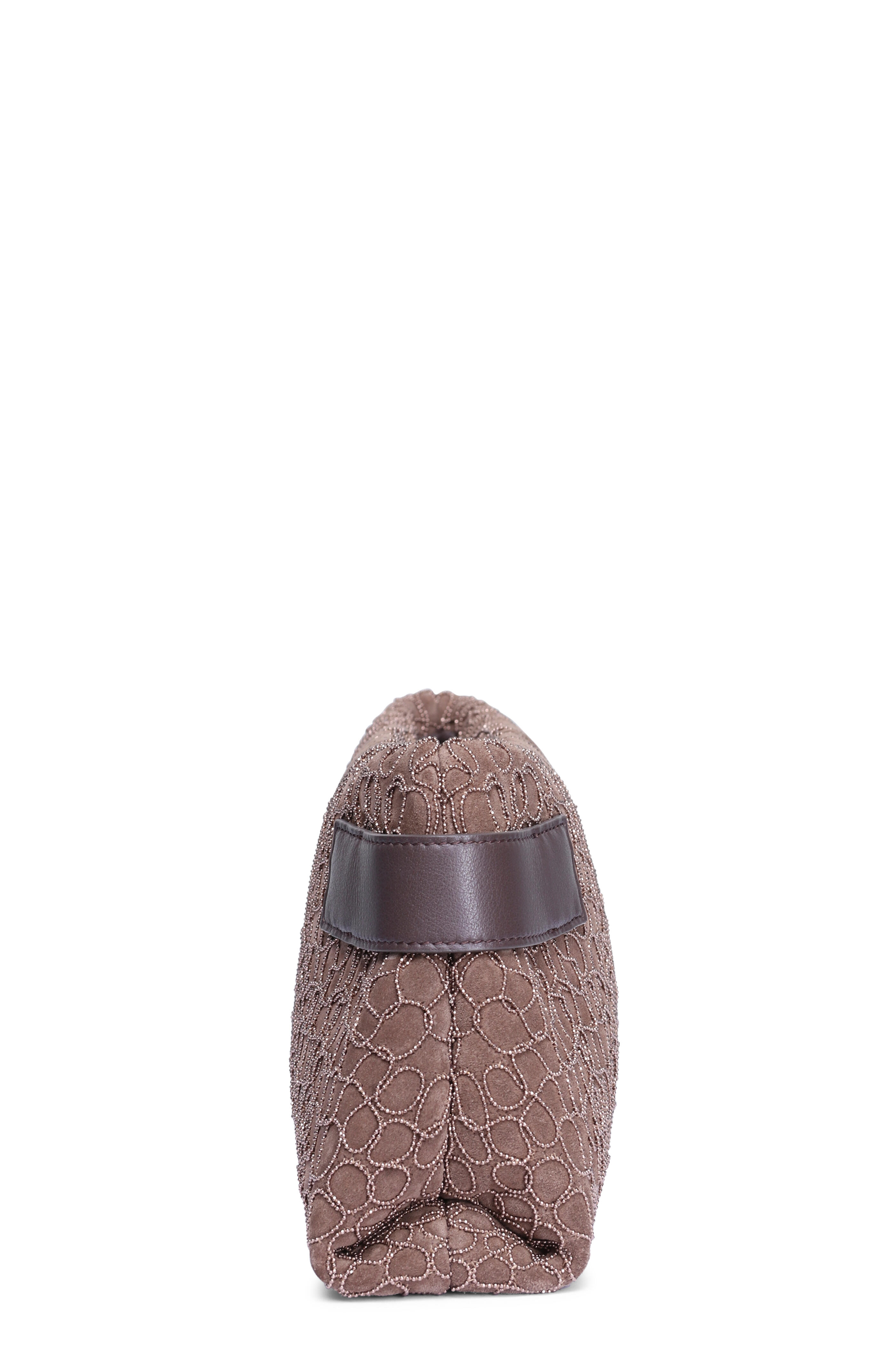Brunello Cucinelli - Essense Beaded Embroidered Suede Clutch in Brown