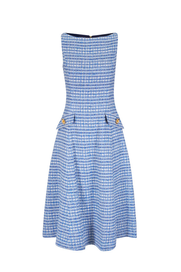 Carolina Herrera Blue Multicolor Tweed Sleeveless A-Line Dress - view 1