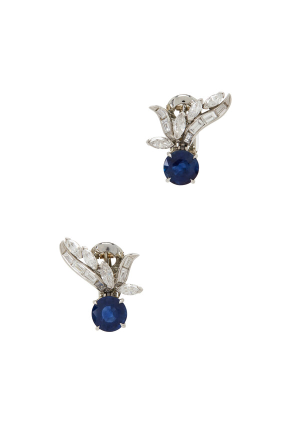 Fred Leighton - Platinum Sapphire & Diamond Pendant Earrings