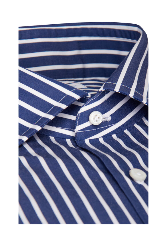 Cesare Attolini Blue Stripe Cotton Sport Shirt - view 2