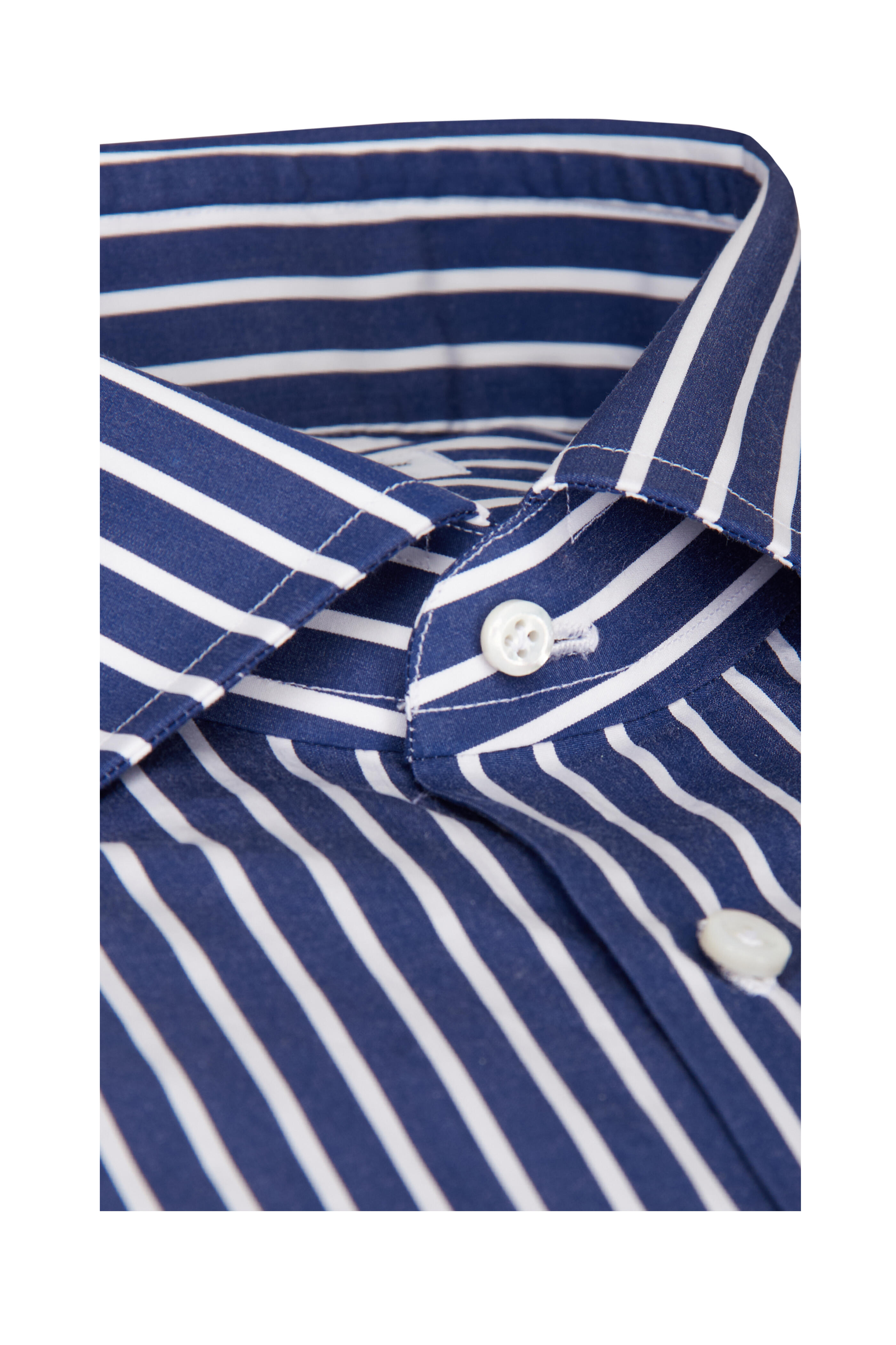 Cesare Attolini - Blue Stripe Cotton Sport Shirt - view 2