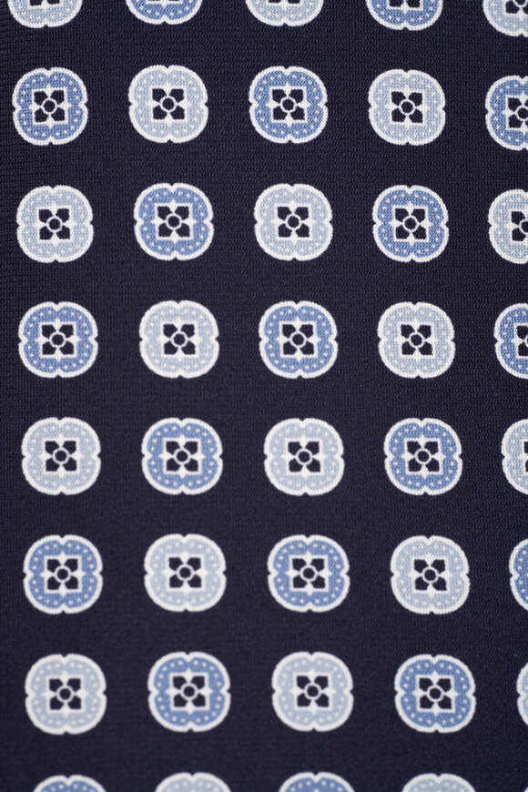 Kiton - Navy & Gray Coin Pattern Silk Necktie 