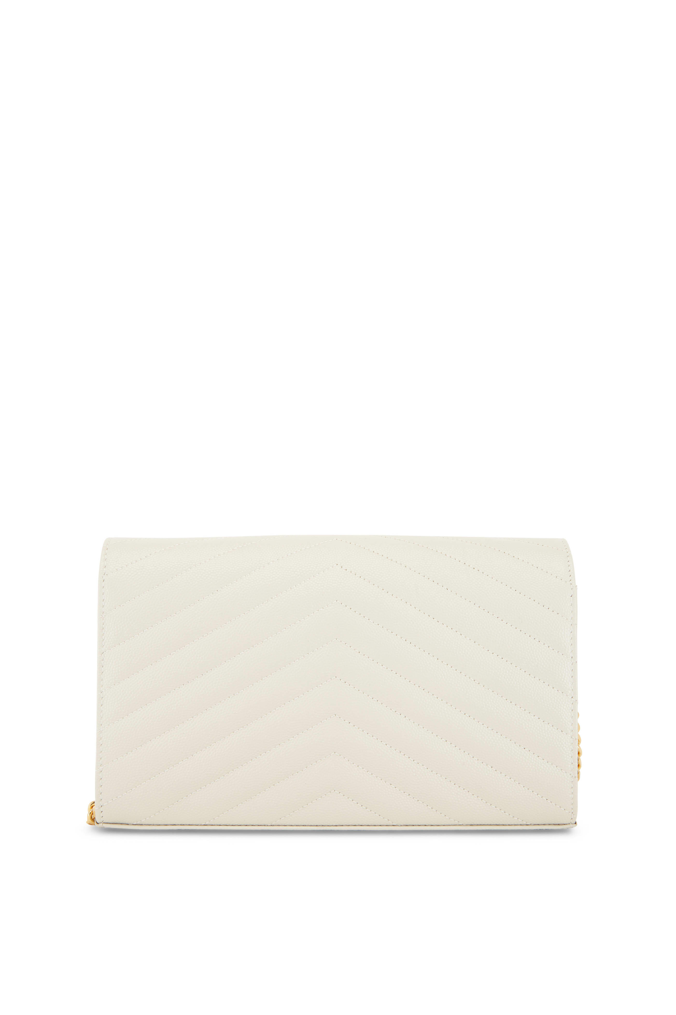 Saint Laurent - Cream Grained Leather Signature Chain Wallet