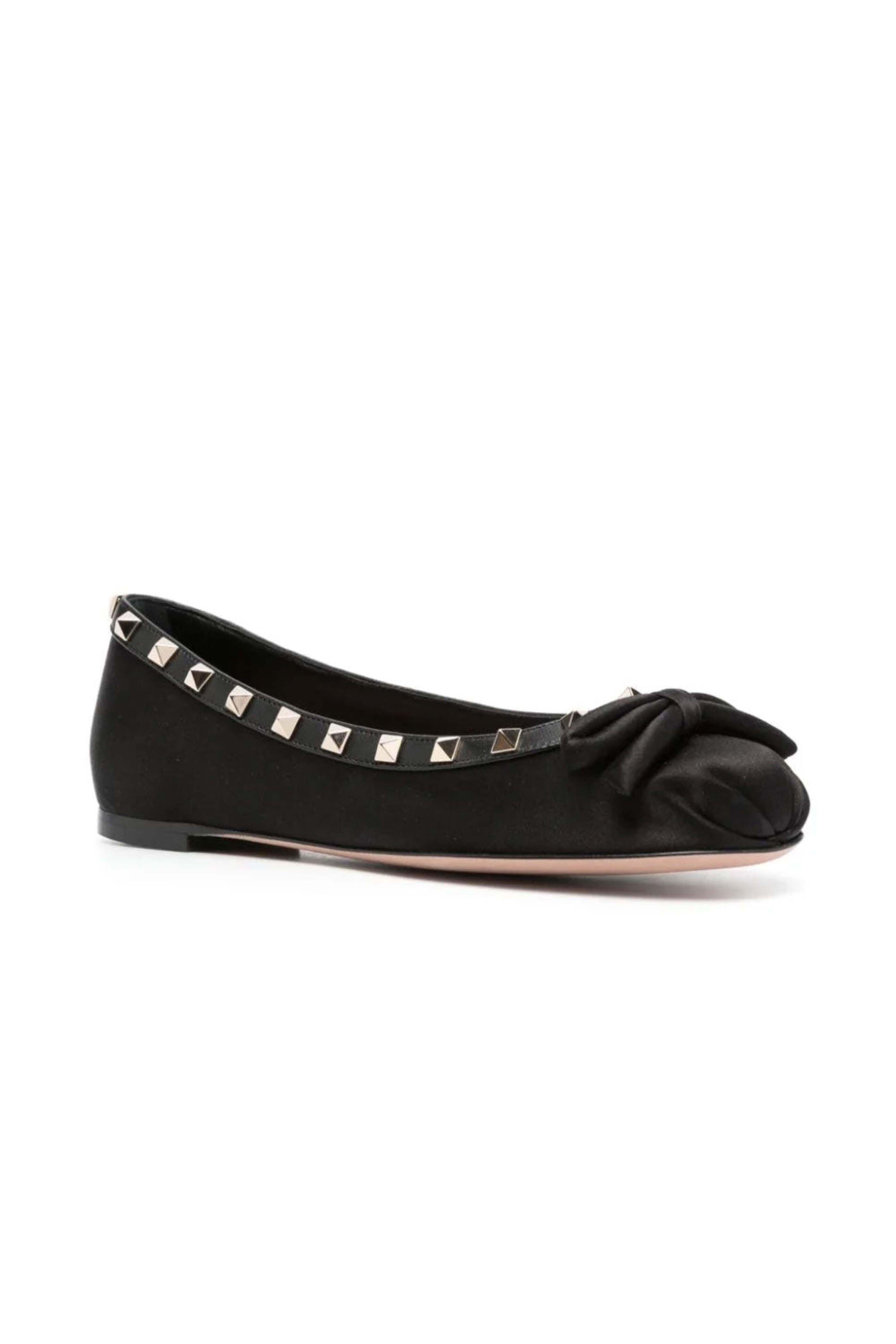 Valentino Garavani - Rockstud Satin Ballerina Flat in Nero