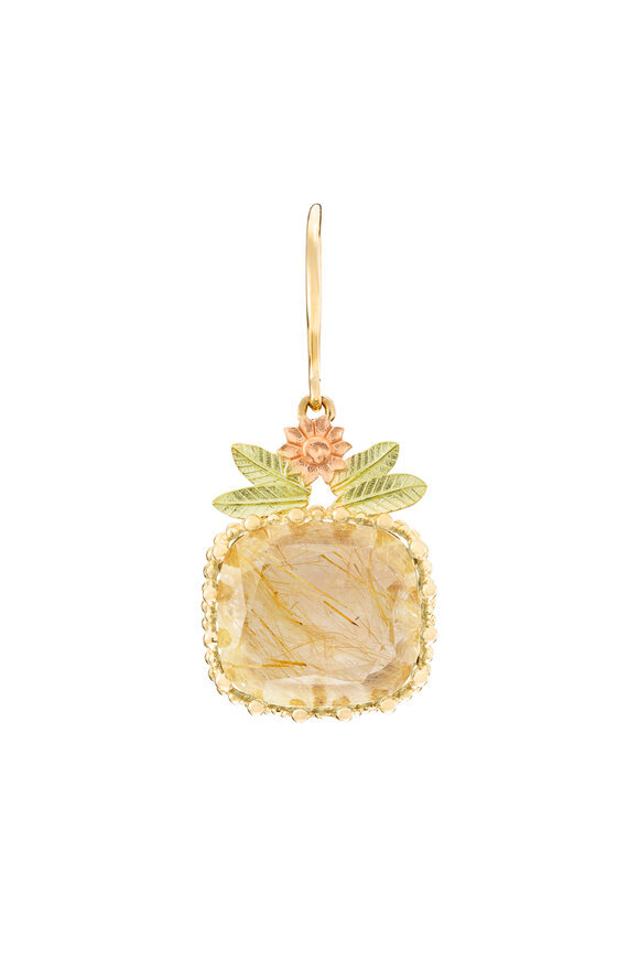 Mellerio 18k Gold Rutilated Quartz Single Earring