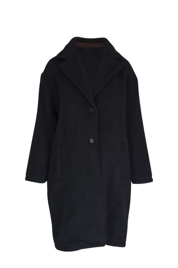 Maurizio Baldassari Black Relaxed Alpaca Long Coat