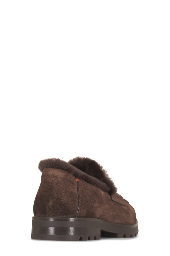 Santoni Detr Dark Brown Suede Shearling Loafer - view 3