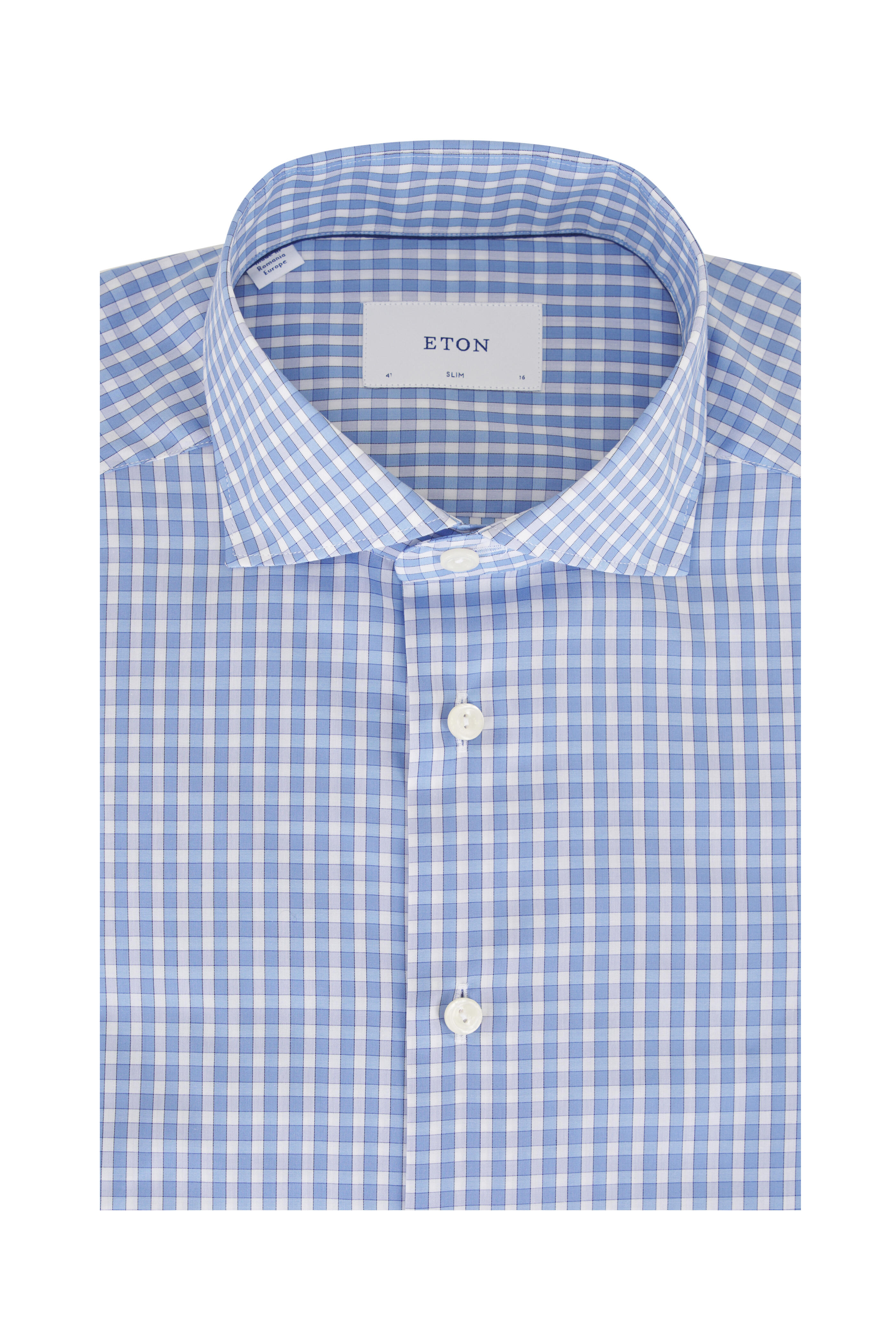 Eton - Blue Plaid Cotton Slim Fit Dress Shirt - view 1